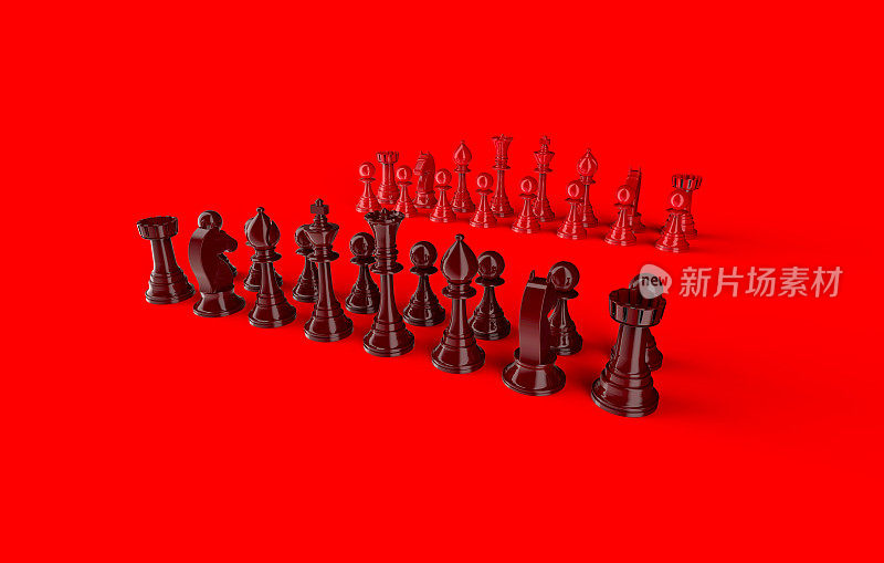 红色棋局为竞争和策略，孤立于红色背景之上。