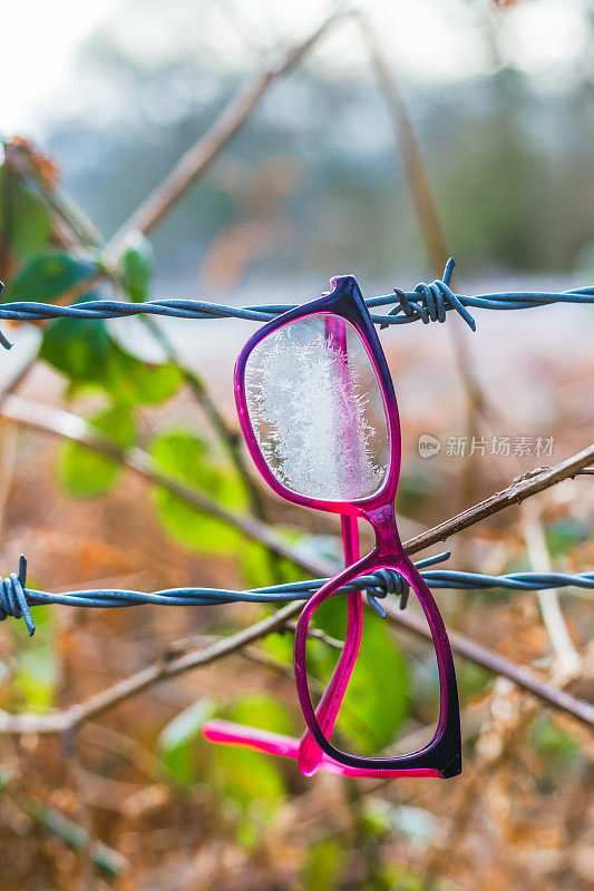 丢了一副挂在铁丝网上的眼镜