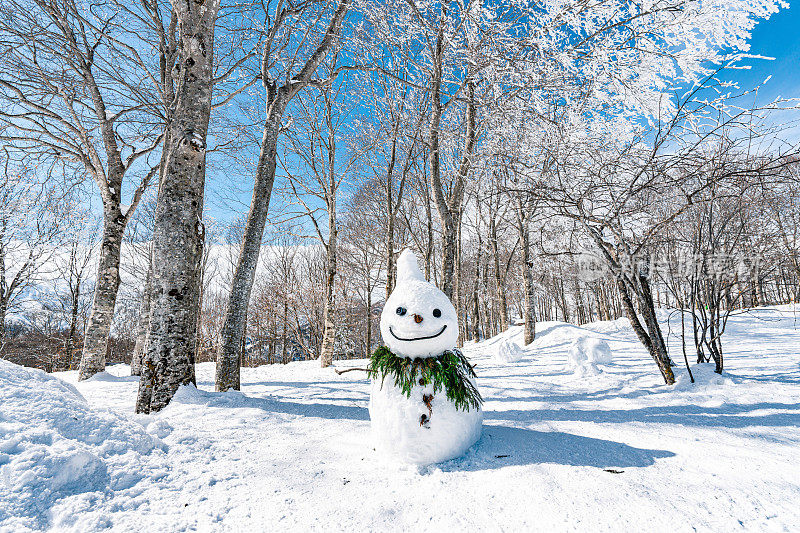 森林背景上的雪人