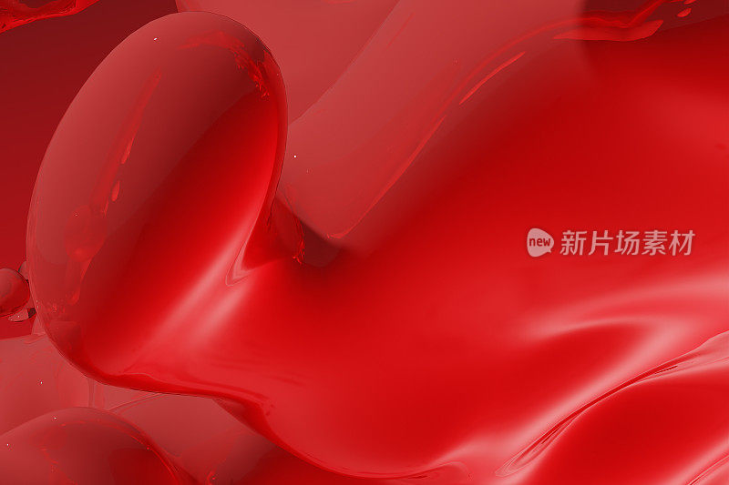 抽象红色液滴飞溅-插图，电脑生成的3D渲染图像