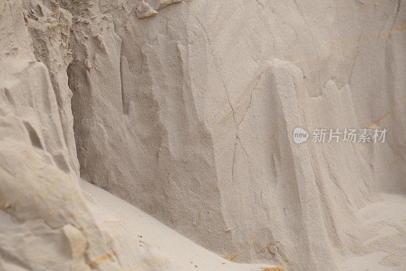 近距离观察白垩，砂岩沉积在布朗西岛悬崖上，普尔海港，多塞特，英格兰南部