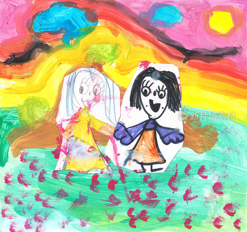 孩子画的是两个女朋友