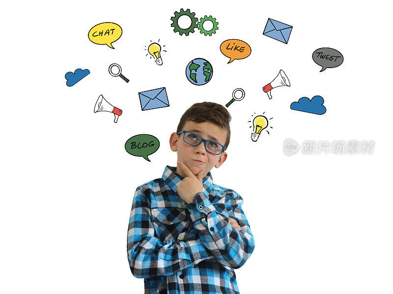 小男孩认为选择想法社交媒体传播