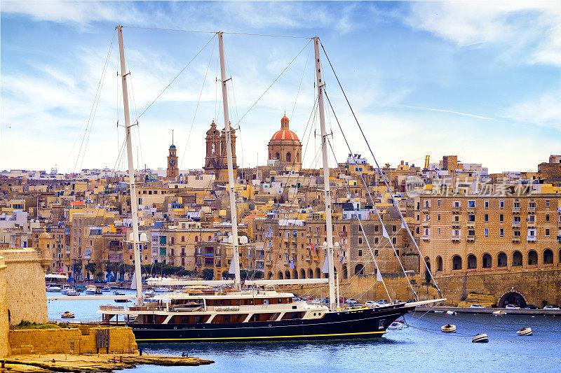 马耳他岛与大港码头，地中海旅游目的地