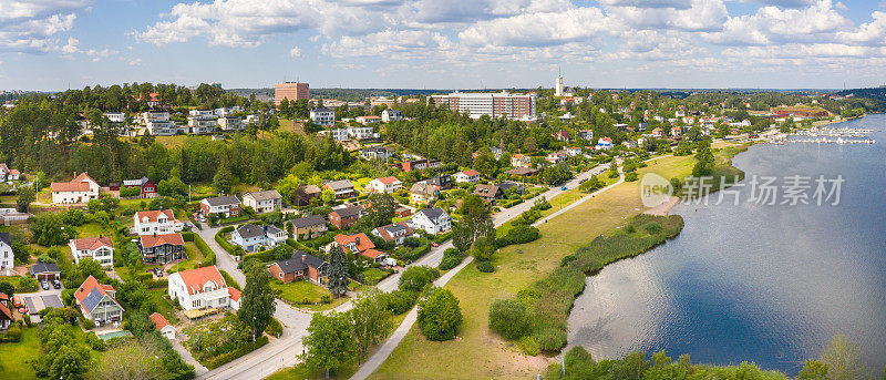 鸟瞰图别墅地区埃德斯维肯，索伦图纳，斯德哥尔摩，瑞典