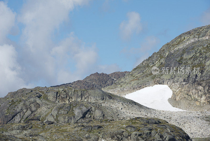 挪威高山中的巨石和冰川