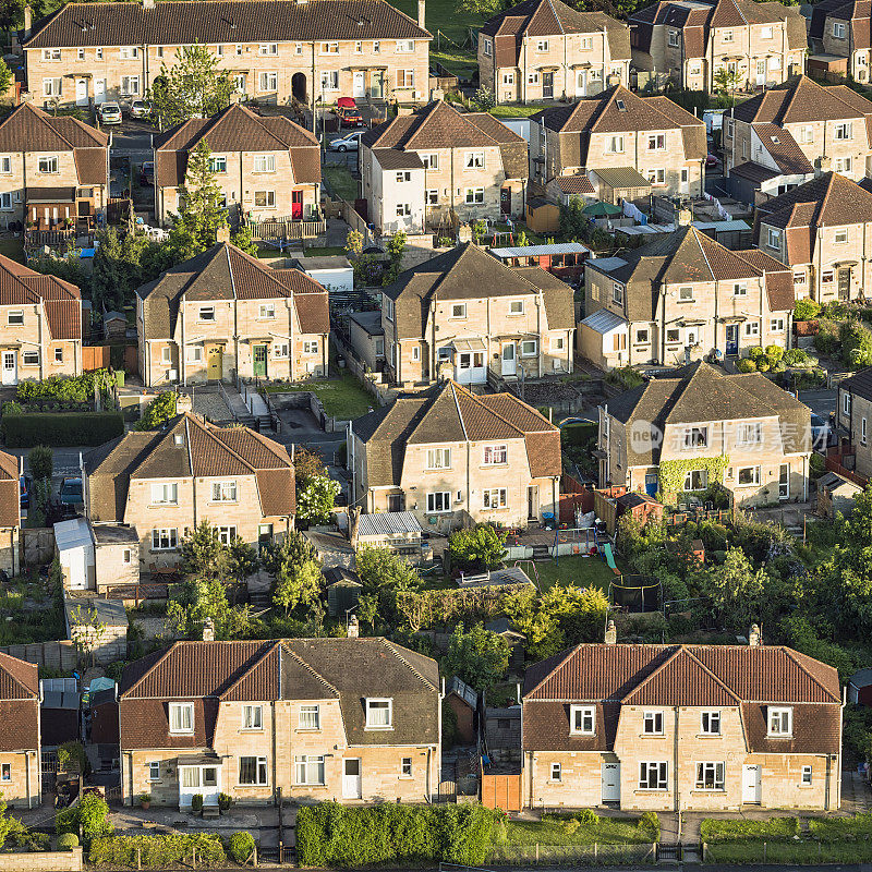 空中俯瞰的英国郊区住宅区