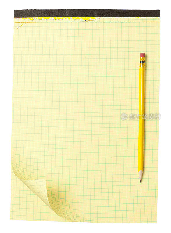 黄色的记事本和铅笔。