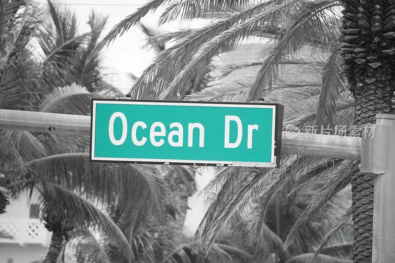 迈阿密南部著名的海洋大道的街道标志