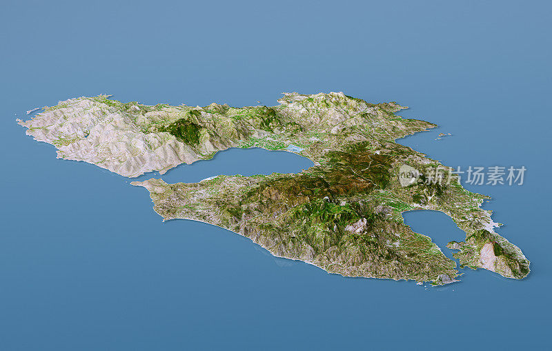 莱斯博斯岛地形图3D景观视图自然颜色