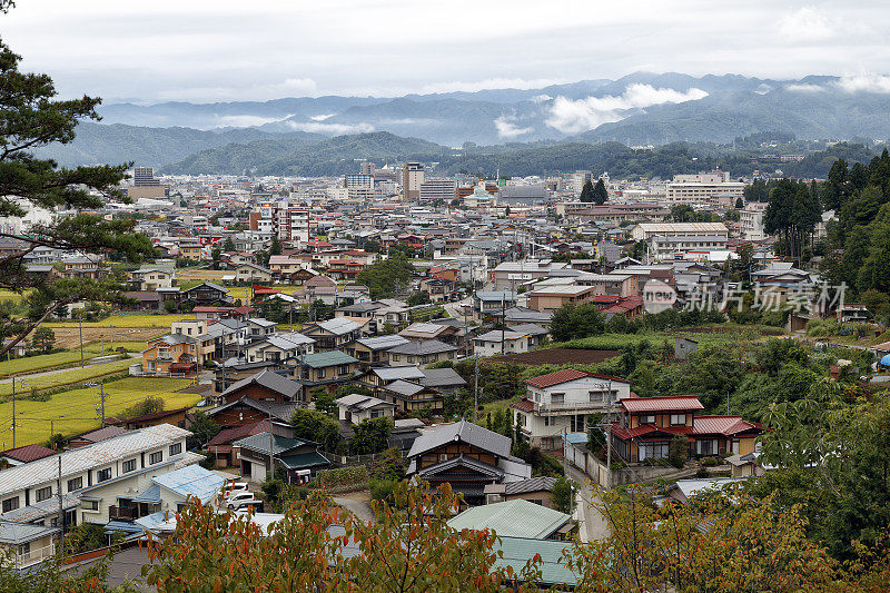 高山城市景观，鸟瞰图，日本