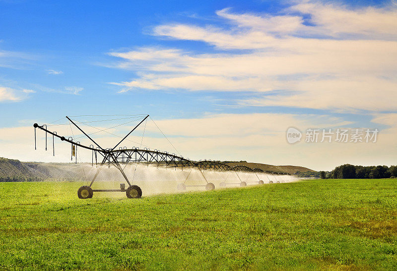 现代农业灌溉系统灌溉农田。