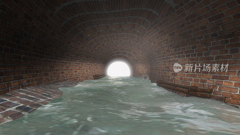 尽头有光的下水道隧道