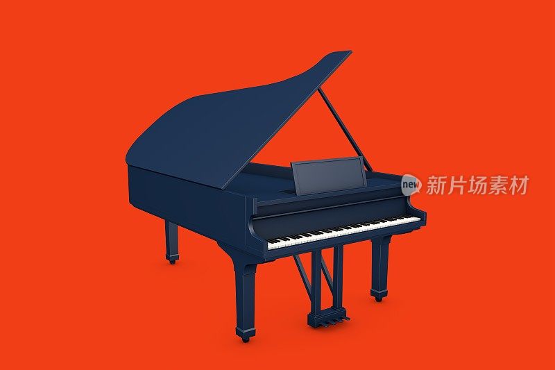 3D深蓝色三角钢琴红色背景