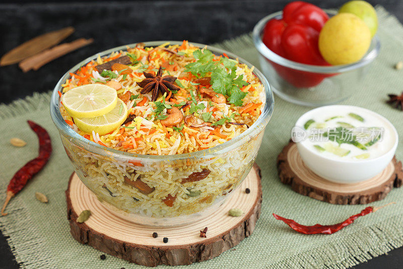 蔬菜印度香饭，海得拉巴沙希普拉和印度香饭