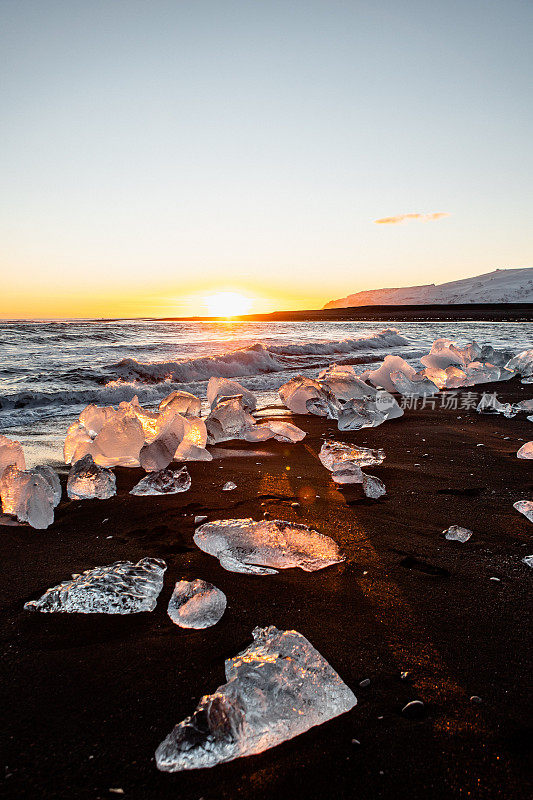 冰岛钻石海滩的日落美景
