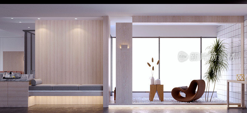 3d效果图，3d插画，室内场景和模型，酒店房间功能室内设计3d效果图，花园露台3d效果图。