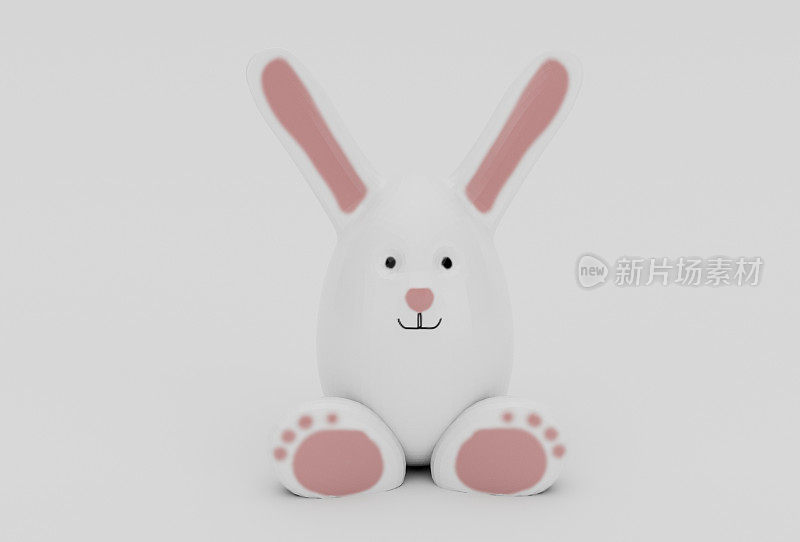 复活节彩蛋兔子兔子角色最小的3d渲染在白色背景上