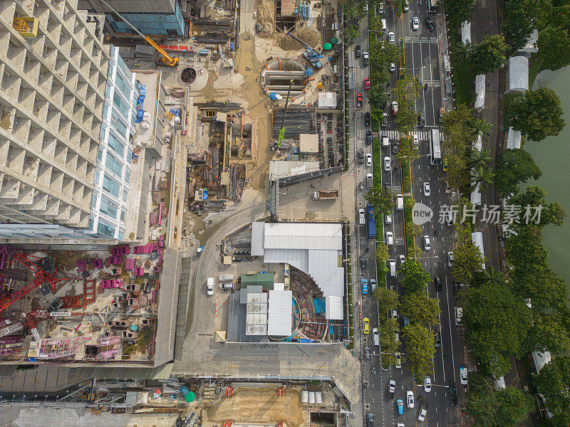 城市建筑工地的无人机鸟瞰图