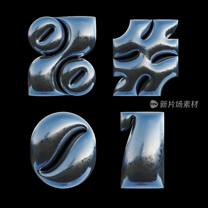 3d渲染的一套字母由金属箔与粗体膨胀形状。