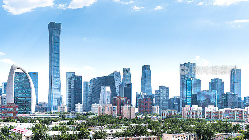 中国北京CBD城市发展蓝天白云