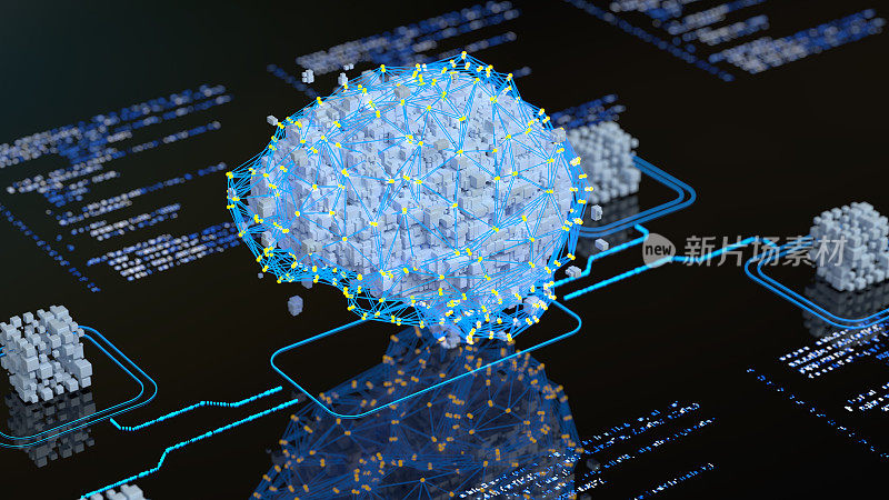 AI人工智能。数字的大脑。量子计算概念