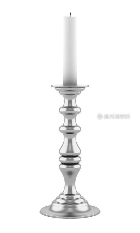 银色烛台与蜡烛孤立在白色背景