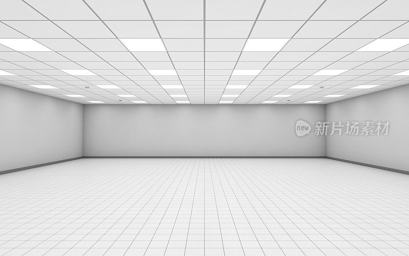 宽敞的空办公室室内白色墙壁3d