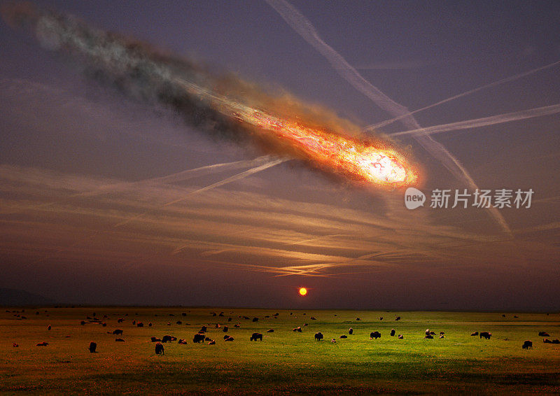 小行星坠落到地球上。