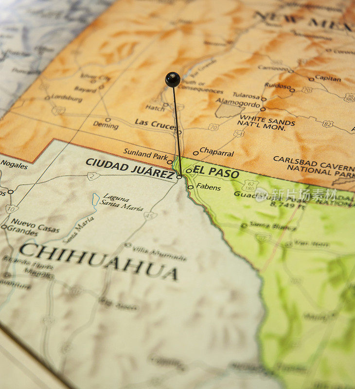 德州埃尔帕索和华雷斯城的宏观旅游地图