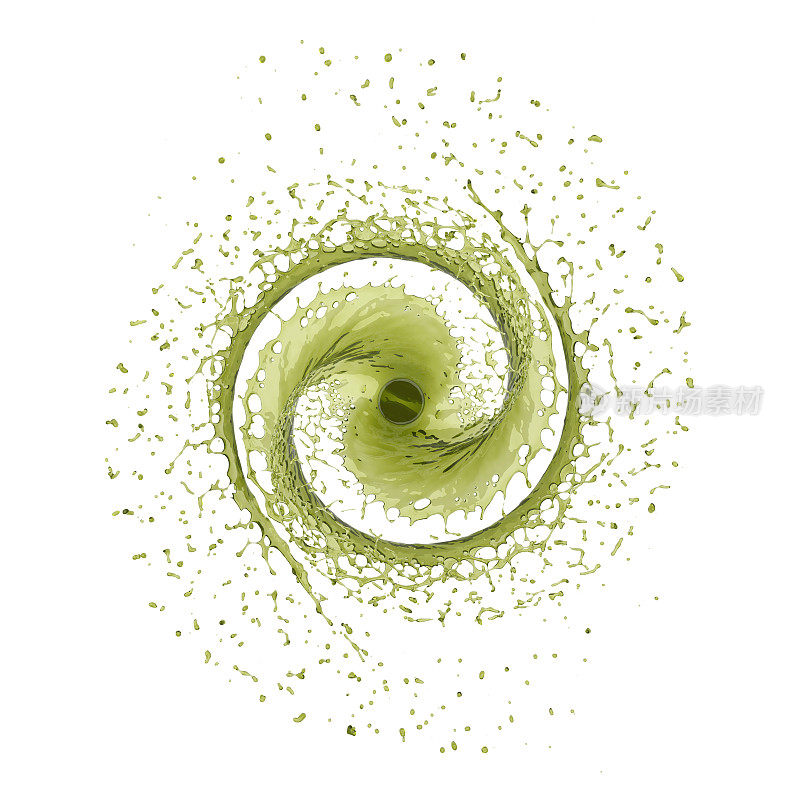 绿色漩涡飞溅孤立在白色3d渲染