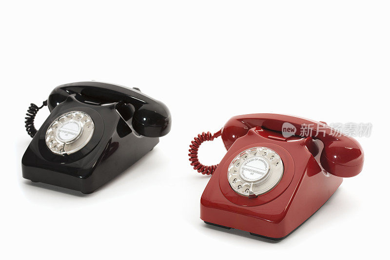 黑色和红色的转盘电话