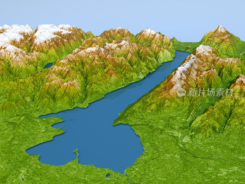 湖迪加尔达地形图3D景观视图增强的颜色