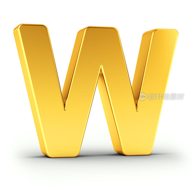 字母W是一个抛光的金色物体