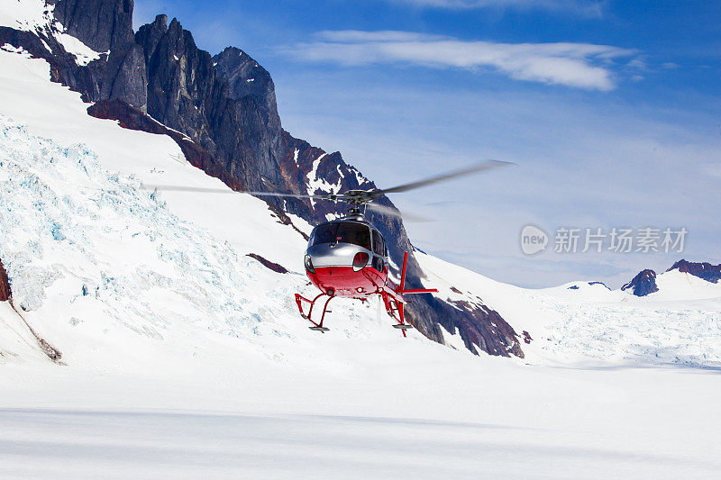 直升机降落在冰川上