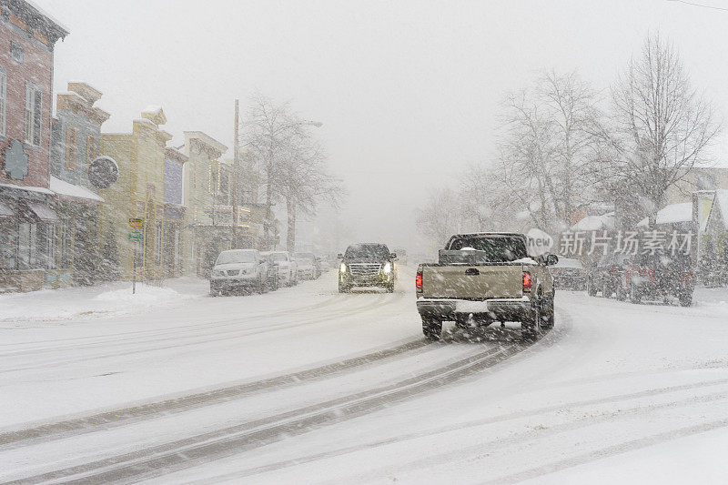 美国小镇，冬季暴风雪