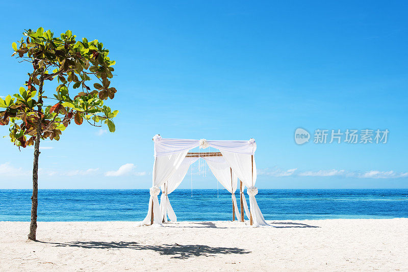 热带海滩上的婚礼帐篷