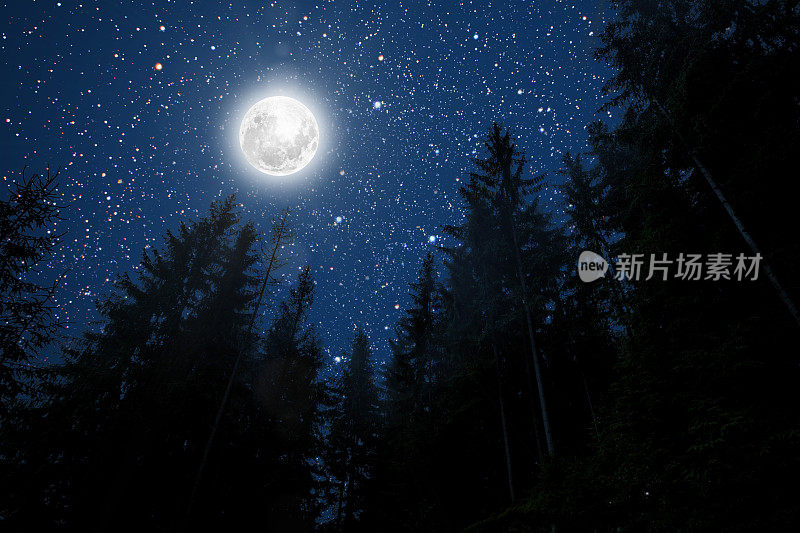 背景是有星星、月亮和云彩的夜空。