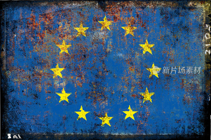 欧盟的旗帜，在一个垃圾胶片框上