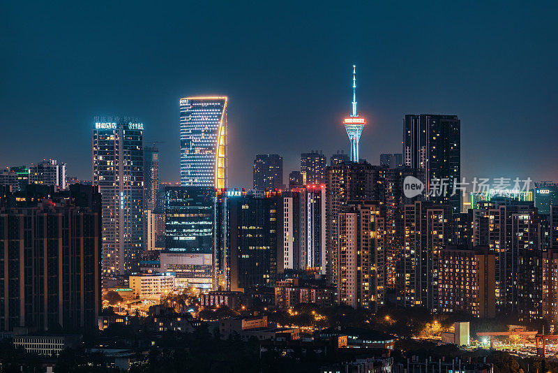 成都市区夜景鸟瞰图