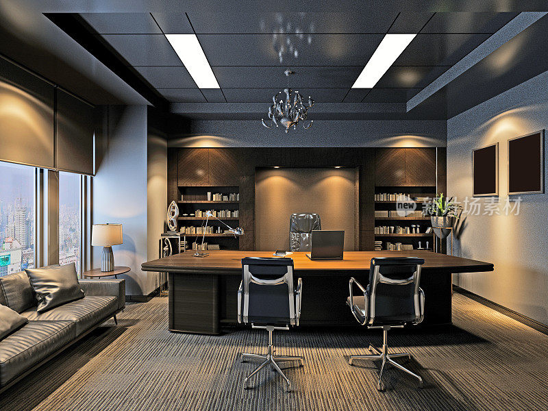 现代办公室和工作空间的3d渲染