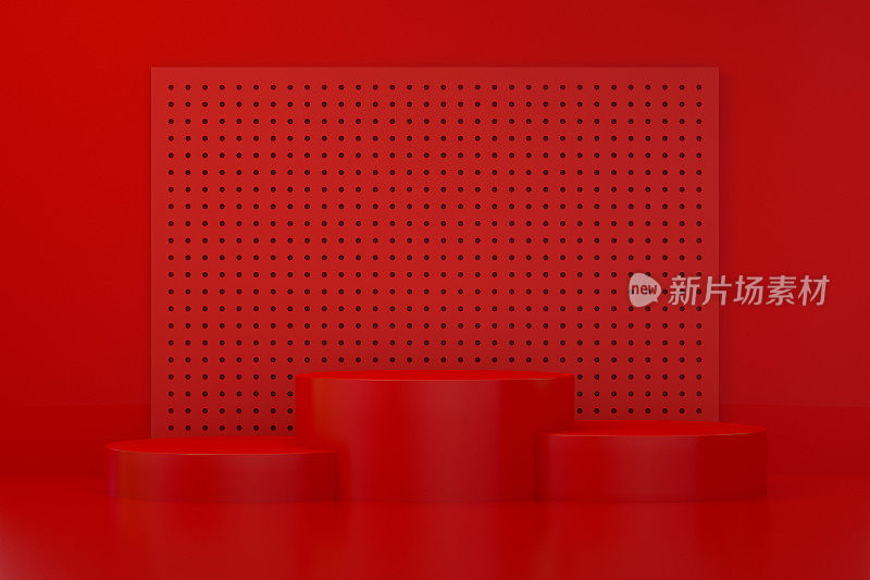 3D空产品站，平台，讲台，红色背景