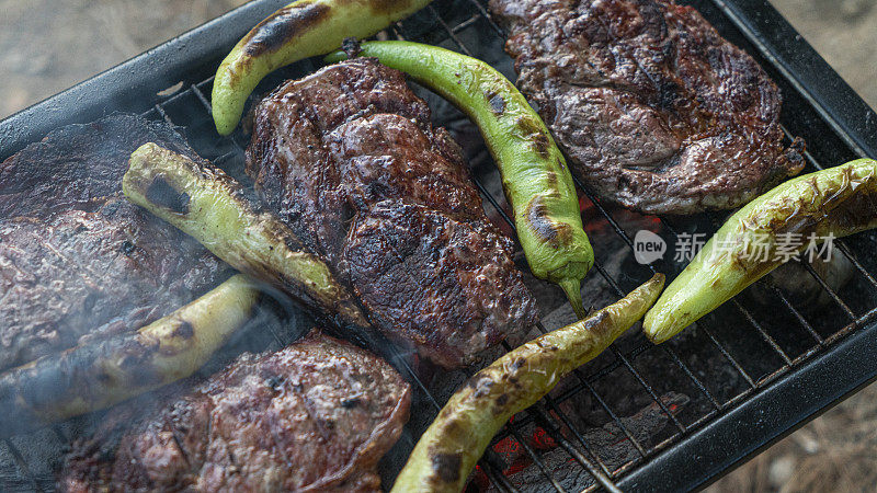 烤肉，牛排，青椒