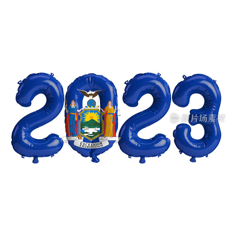 2023年气球在纽约国旗颜色隔离在白色背景的3d插图