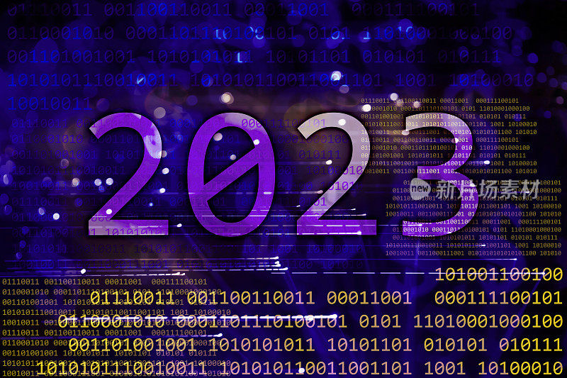 2023年新年，背景是二进制码和美元符号