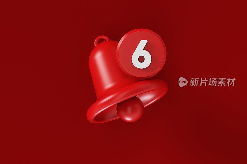 红色的通知铃和红色背景的6号