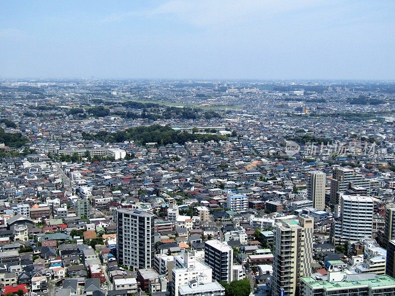 日本。8月。东京郊区市川的鸟瞰图。