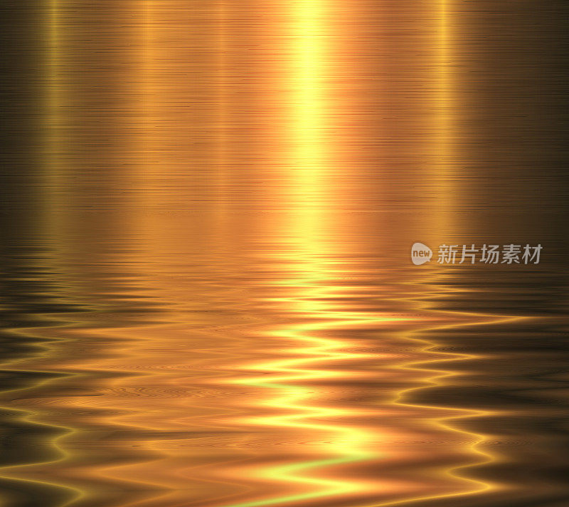 金色的金属背景，光泽金黄的金属波纹状液体图案纹理。