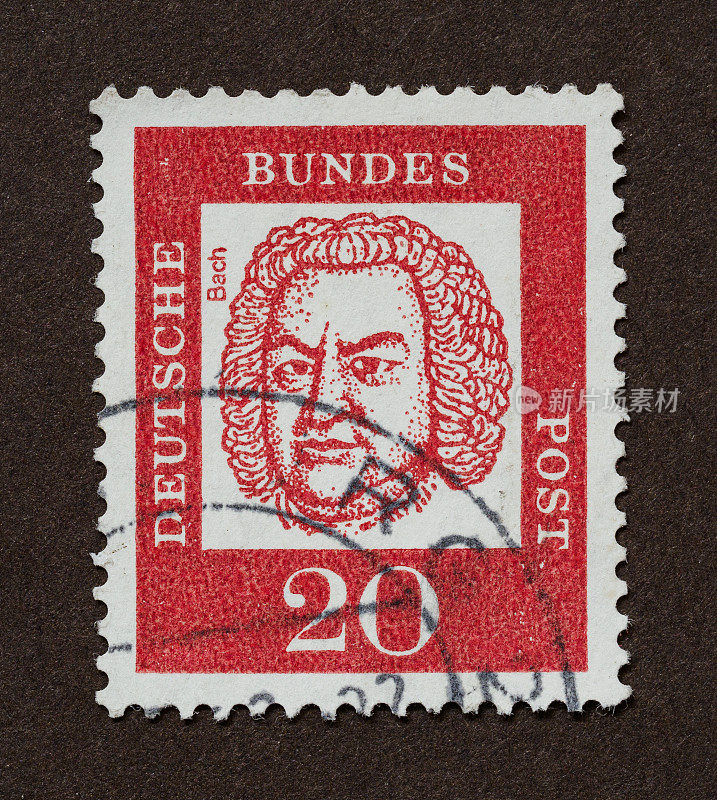 德国邮票:巴洛克晚期作曲家和音乐家约翰·塞巴斯蒂安·巴赫(1685-1750)的肖像，“杰出的德国人”系列。