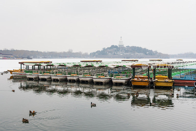 北海公园在中国北京的雪地里